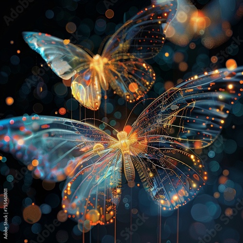Futuristic tech butterflies in a digital art piece