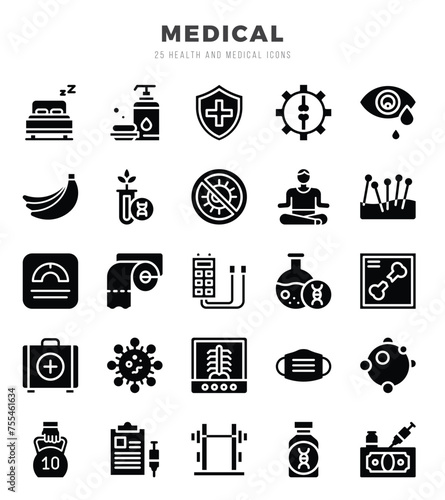 Set of Glyph MEDICAL Icons. Glyph art icon. Vector illustration