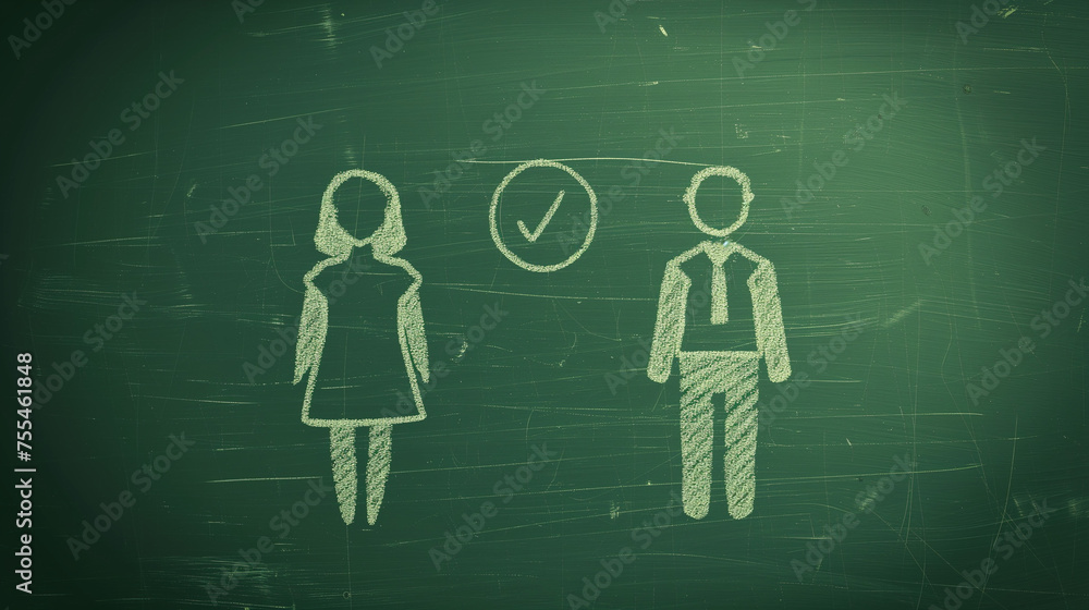 A chalk drawing of a man and woman standing side by side and a ...