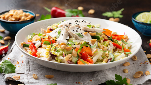 Healthy Vietnamese Chicken Salad with vegetables and peanuts