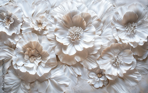 A captivating ode to the ethereal beauty of white and rare flowers, meticulously crafted through relief technique on canvas