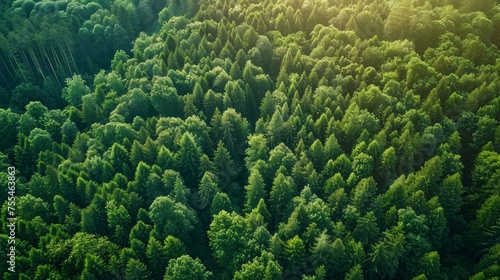 Aerial top view green forest and green trees