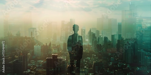 Silhouette of a person overlooking a cityscape. © ParinApril