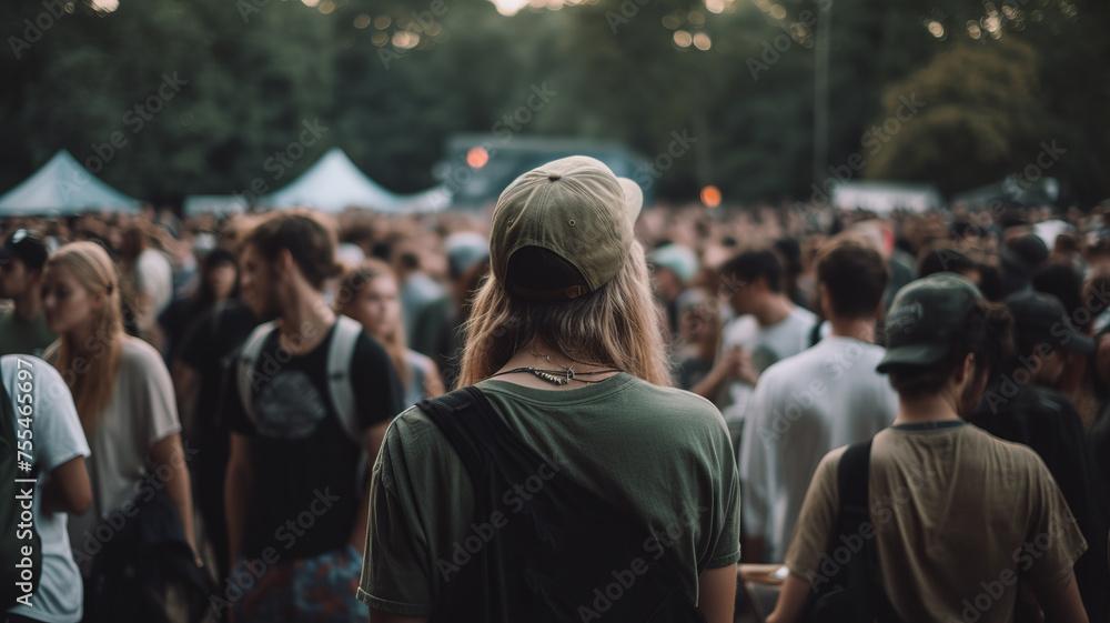 A diverse group of individuals standing together in front of a large audience. Festival concept. - obrazy, fototapety, plakaty 