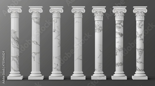 An illustration of ancient Roman and Greek architecture design elements including a classical colonnade, isolating antique marble pillars on a transparent background. photo