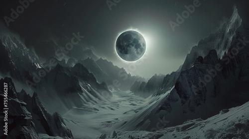 Solar eclipse in hyperrealistic vintage A scene of icy coolness and regal confidence under the spellbinding aura of a solar eclipse