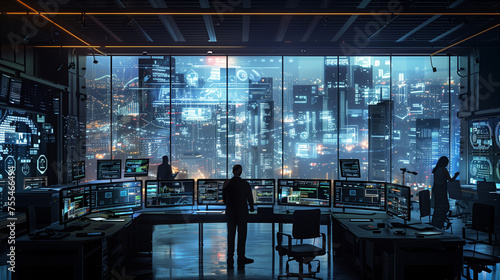 A futuristic cybersecurity control room