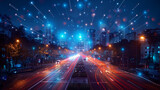 Photo of An urban cityscape with IoT sensors on streetlights and traffic signals