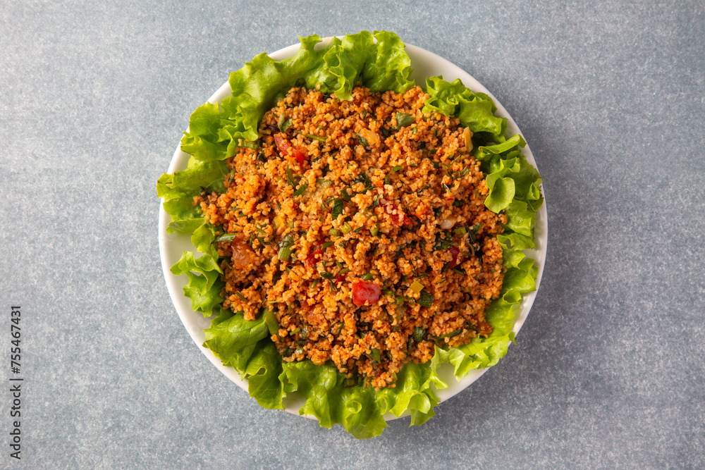 Traditional delicious Turkish foods: bulgur salad - kisir