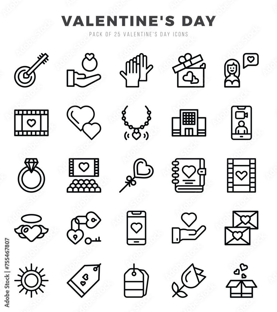 Fototapeta premium Set of 25 Valentine'S Day Lineal Icons Pack.