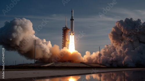 A rocket is being launched into the sky with a powerful thrust © yarohork