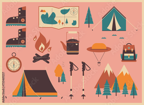 large vintage set with camping supplies