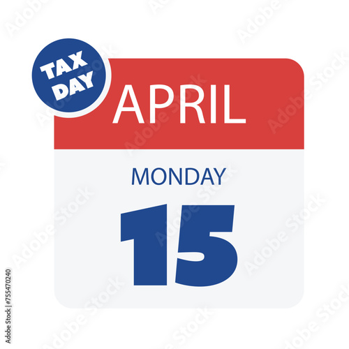 Tax Day Reminder Concept, Calendar Page - Vector Design Element Template Isolated on White Background - USA Tax Deadline, Due Date for IRS Federal Income Tax Returns:15th April, Year 2024