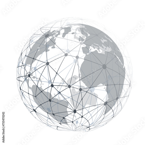 Black and White Modern Minimal Style Polygonal Network Structure  Digital Telecommunications Concept Design  Network Connections  Transparent Geometric Wireframe  Creative Isolated Vector Illustration