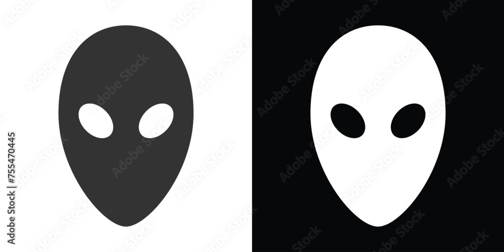 alien face mask icon on black and white - obrazy, fototapety, plakaty 