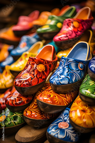 Artistic Display of Traditional Wooden Clogs - A Melange of Colors and Craftsmanship