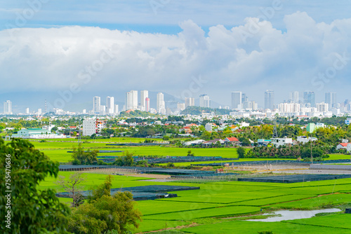 The city of the product. Nha Trang city on the seashore was photographed from the mainland.