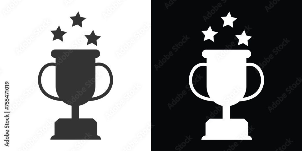 three star trophy cup icon on black and white - obrazy, fototapety, plakaty 
