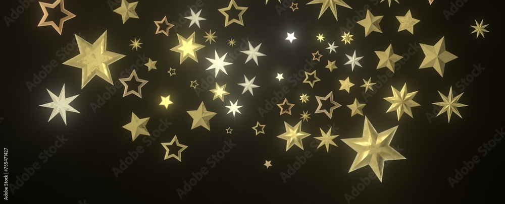 Celestial Christmas Symphony: Enthralling 3D Illustration of Falling Holiday Starbursts Celestial Christmas Symphony: Enthralling 3D Illustration of Falling Holiday Starbursts