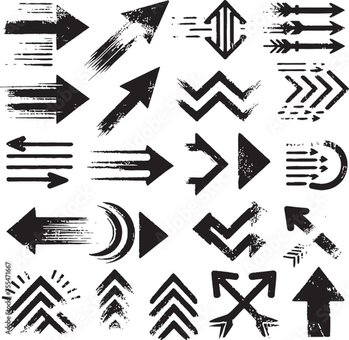 set of grunge arrow vector illustrations. grunge arrow symbol brush paint collection photo