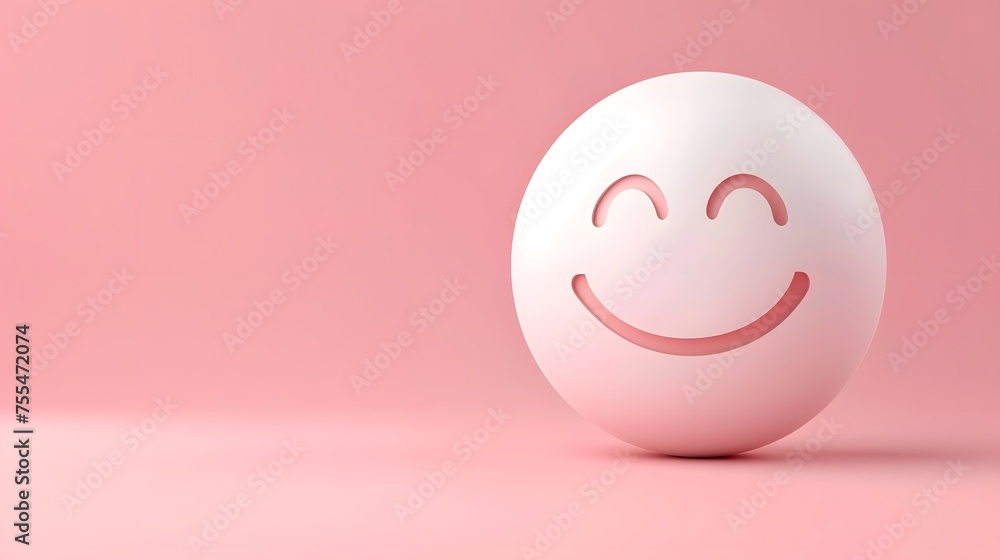 3d smiling emoticon or Smiley white ball emoji isolated on pink background. mental health assessment , world mental health day concept. empty space for text, copy space. 3d smiling emoticon or Smiley white ball emoji isolated on pink background. mental health assessment , world mental health day concept. empty space for text, copy space.