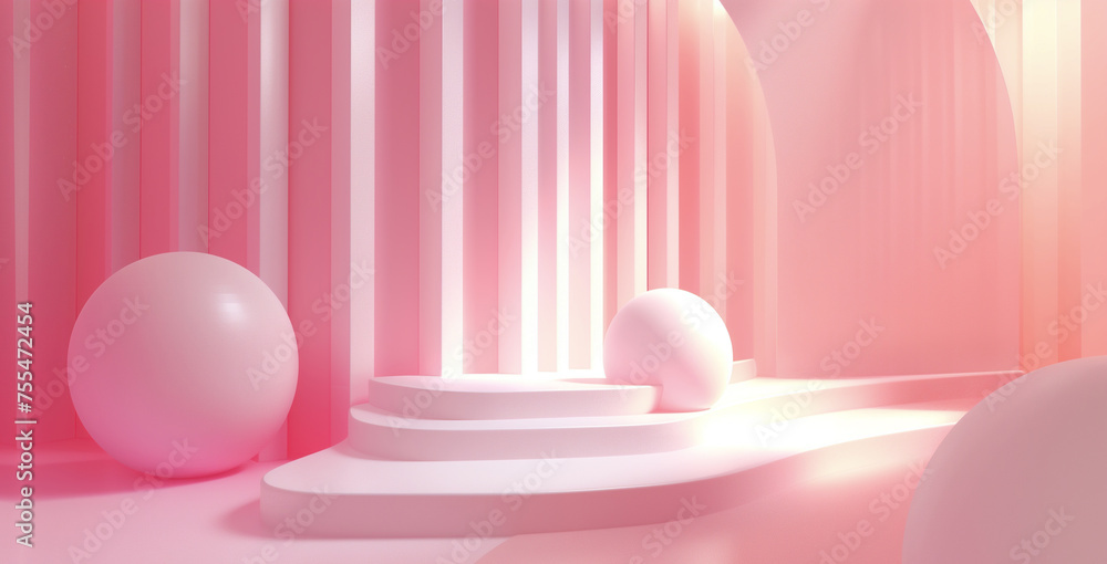 Pink empty room with minimalist bright design and space for text, 3d realistic background for girls stuff Pink empty room with minimalist bright design and space for text, 3d realistic background for girls stuff