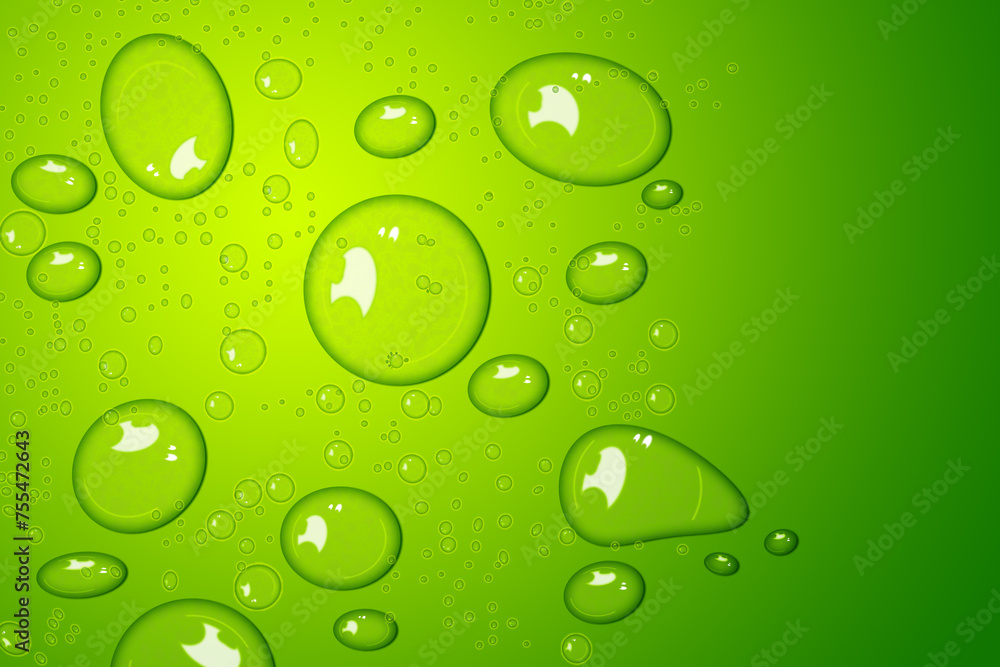 Water drops on a green background.