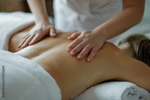 a woman person receiving a massage in a spa   massage treatment place