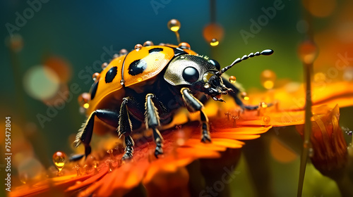 Close-up of a ladybug showing its bright colors and intricate patterns © xuan