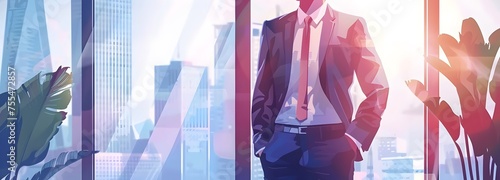 Illustration of businessman looks elegant by putting his hands in his trouser pockets.