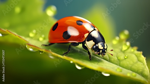 Close-up of a ladybug showing its bright colors and intricate patterns © xuan
