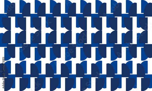 half circle, half dot of blue and black abstract arrange in square block on background repeat seamless design for fabric print or wallpaper horizontal