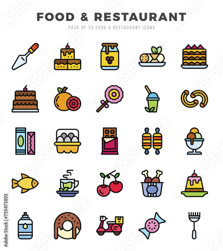Food and Restaurant. Lineal Color icons Pack. vector illustration.