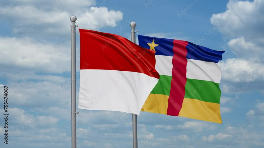 Central African Republic and Indonesia two flags waving together, looped video, two country relations concept Central African Republic and Indonesia two flags waving together, looped video, two country relations concept