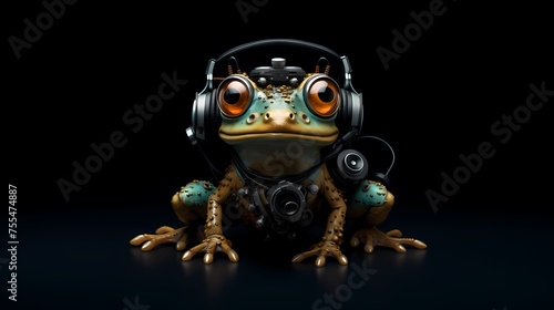Ein farbiger Frosch mit Kopfhörern. photo