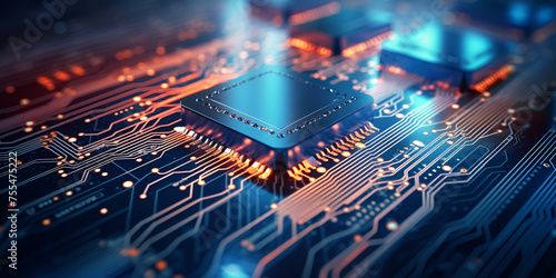 electronic circuit board, Closeup of electronic circuit board with cpu microchip electronic components background, Digital Mind Big Data, Generative AI