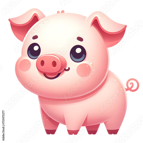 Pig isolated on white  cartoon style. 