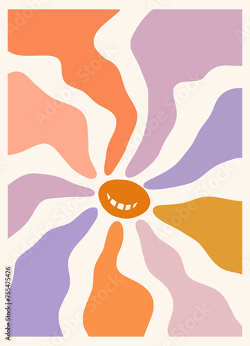 smiling sun organic shapes matisse style, naive art, contemporary background. Happy vector illustration