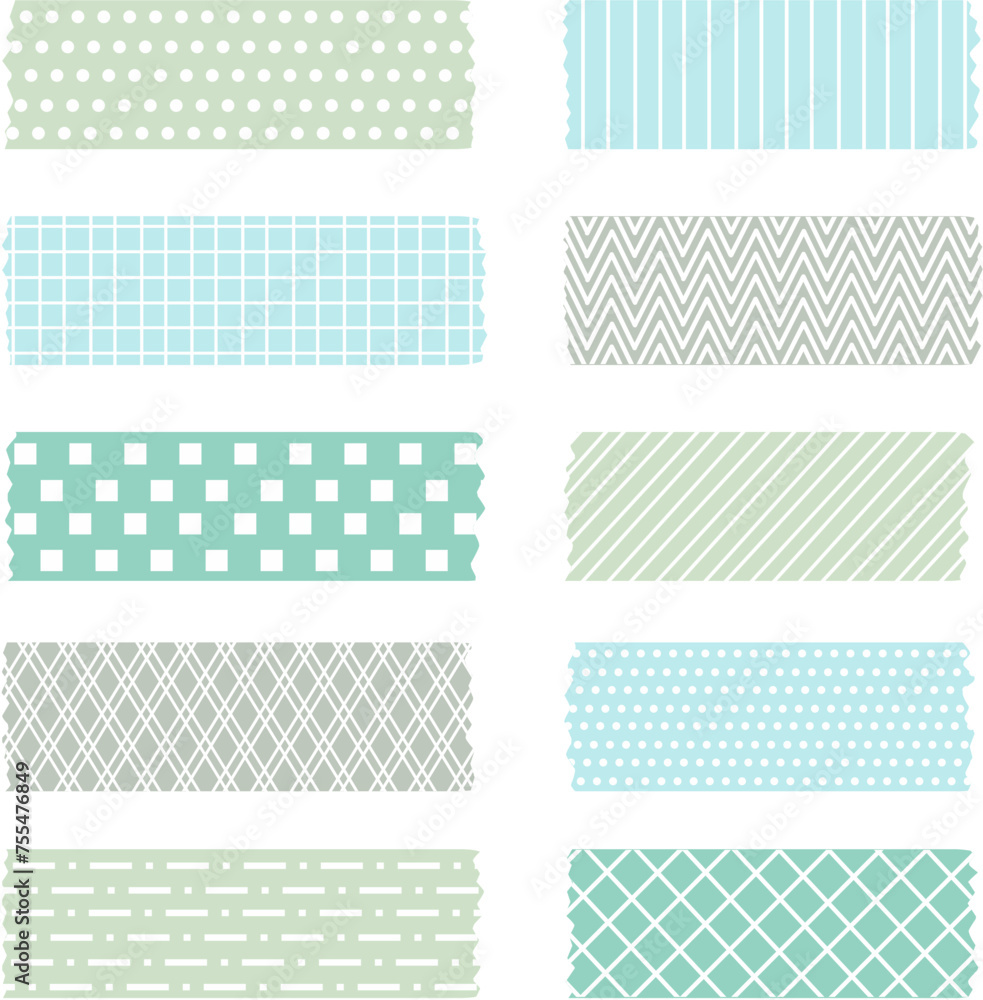 Soft Color Washi Tape With Patterns Vector Collection