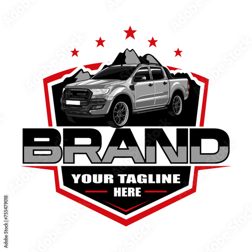 Pickup Truck Logo Design with Mountain Background and Custom Brand Text