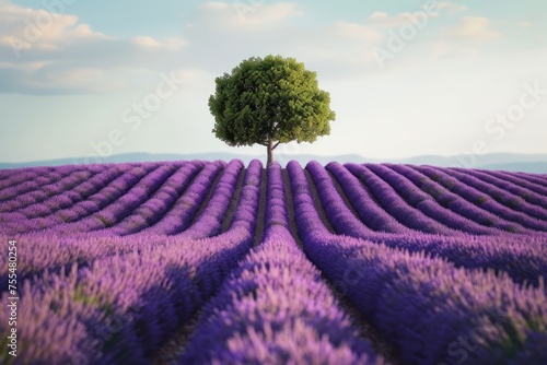 Olive tree in a lavender field