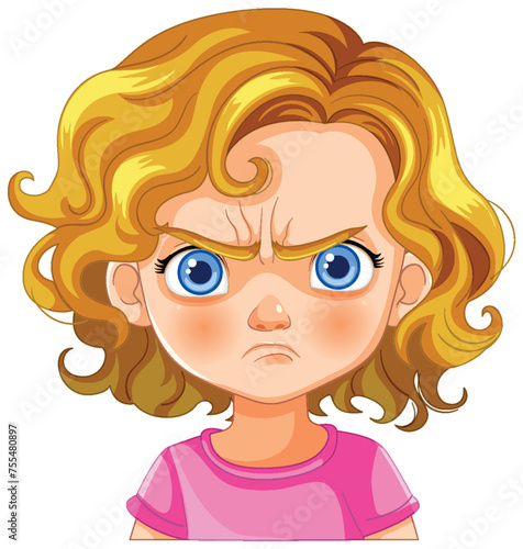 Cartoon girl with a cute angry face