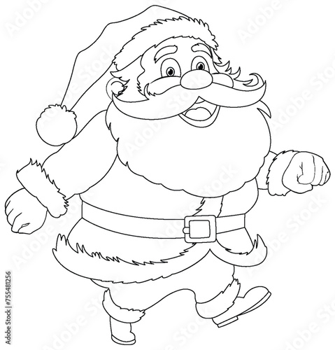 Black and white drawing of Santa Claus smiling.