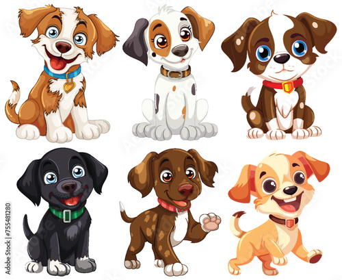 Six cute vector puppies showing different emotions