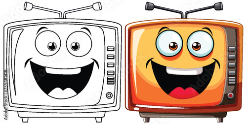 Two smiling televisions with colorful personalities.