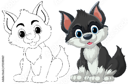 Vector illustration of a dog, outlined and colored