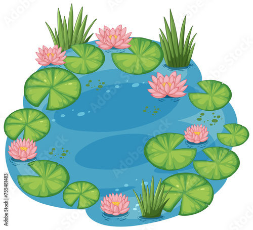 Colorful vector of a peaceful water lily pond