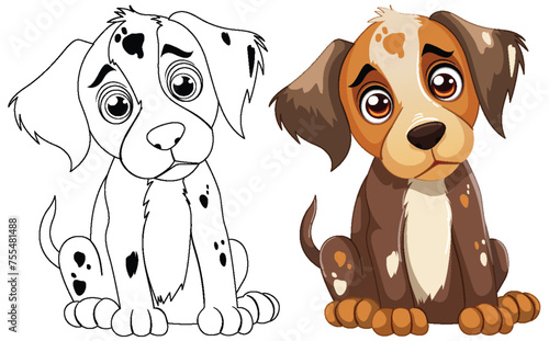Two adorable cartoon puppies with expressive eyes