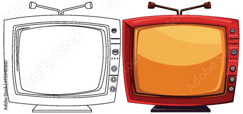 Two vintage TVs with colorful screens and antennas.
