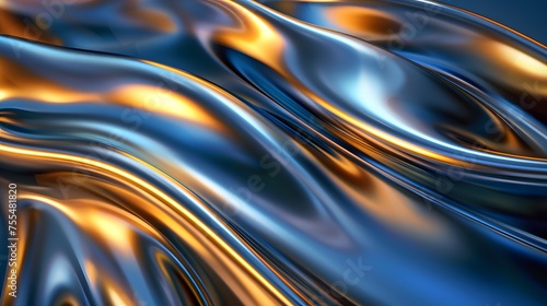 glistening chrome liquid patterns, textured yellow and blue chrome metal backdrop